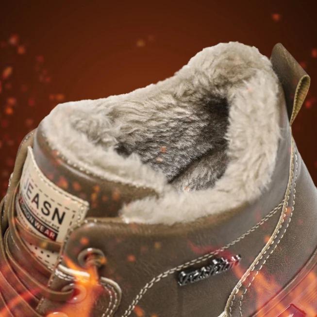 Men Boots Winter High Top Leather Shoes Plush Keep Warm Fashion Ankle Boots Business Casual Outdoor Shoes