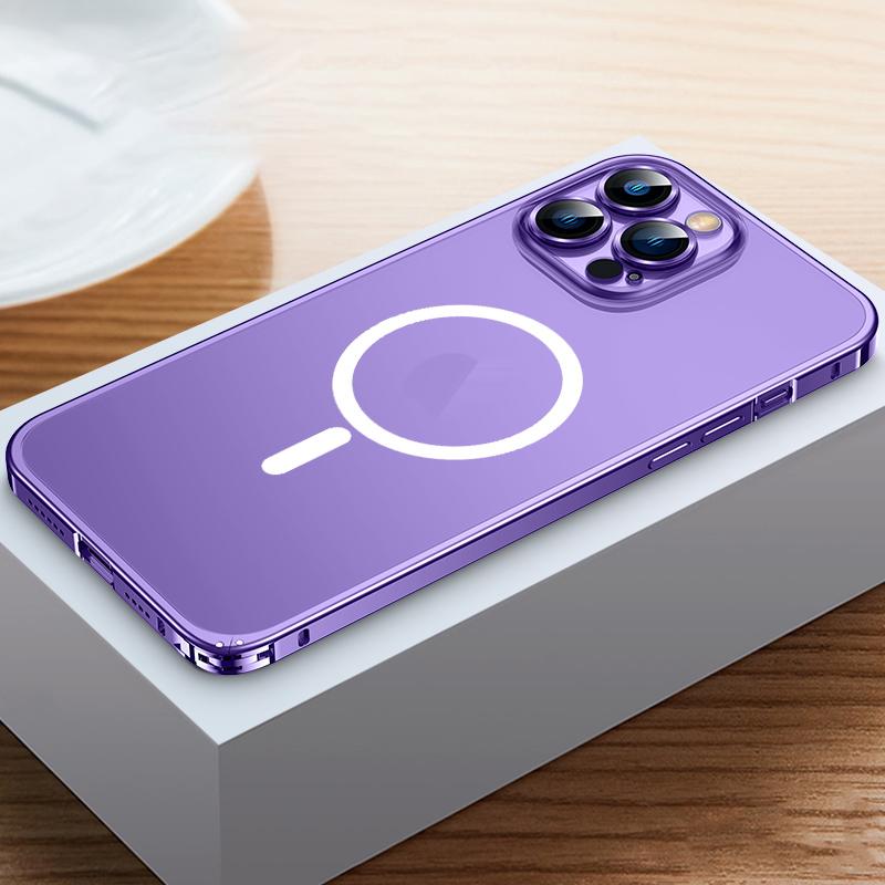 Магнитный чехол для телефона из авиационного алюминиевого сплава для iPhone 14 13 12 Pro Max с металлическим каркасом, матовый полупрозрачный чехол с пряжкой бегемота
