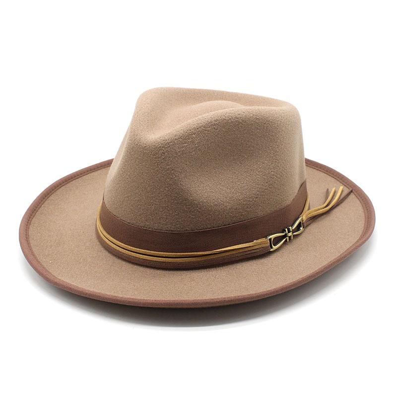 Wool Felt Jazz Hat Men'S Vintage British Wool Gift Hat Hemmed Felt Hat