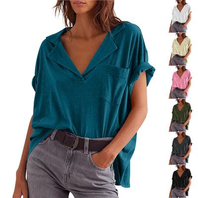 Женская модная летняя футболка с V-образным вырезом и карманом