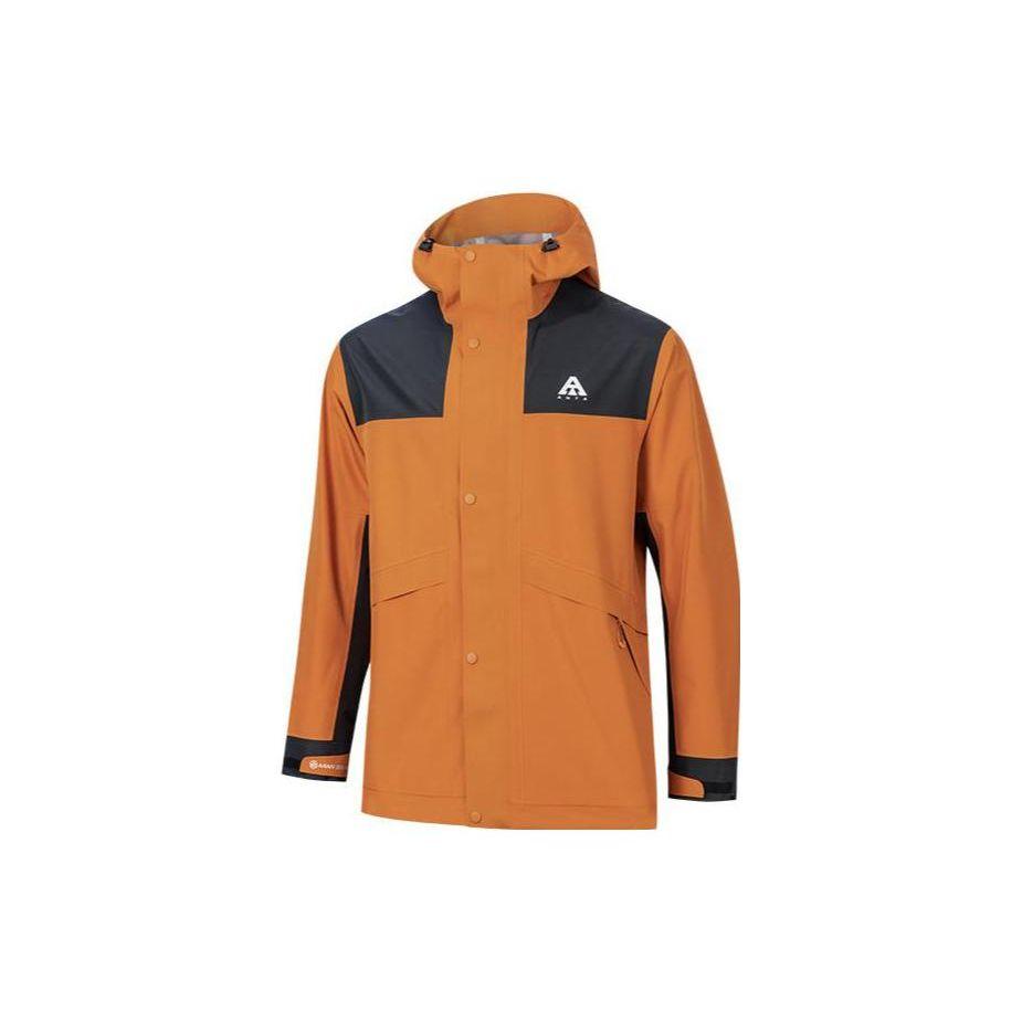 Anta Color Block Logo Waterproof Hard Shell Long Sleeve Hooded Jacket Unisex Jacket Amber-Yellow 952317601-3