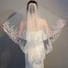 Women Double Layer Lace Bridal Veil with Anti-slip Comb Sequins Edge Tulle Veil Bride Hair Accessories