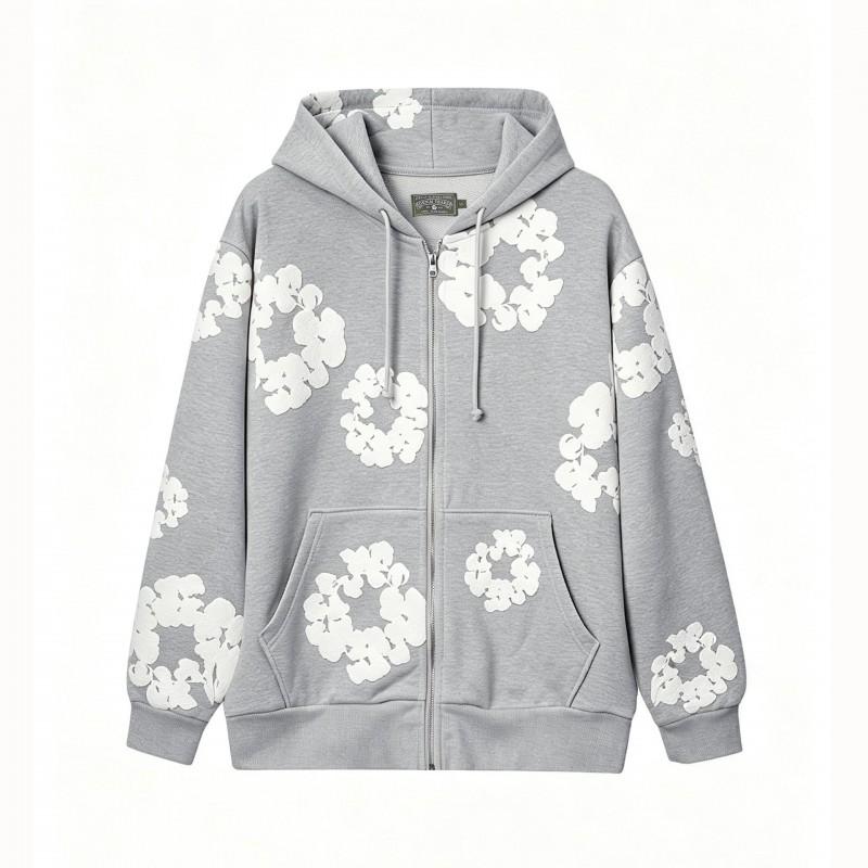 Oversized Hooded Zip-Up Sweatshirt Men Women Streetwear Long Sleeve Cotton Pullover With Printed