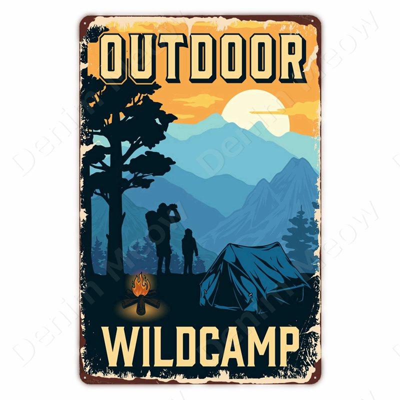 Hisun Tin Sign Camping Family Tin Sign Fishing Vintage Metal Tin Signs for Club Outdoor Hiking Wall Decorative Adventure Explore Retro Plaque