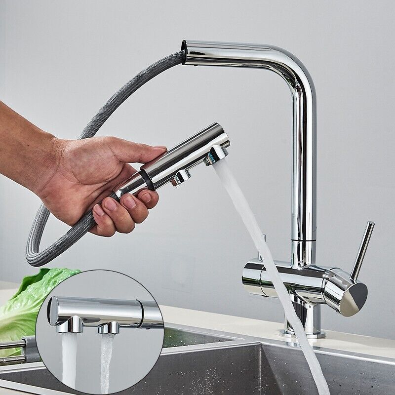 Кухонный выдвижной кран с фильтром, хромированный латунный кран-очиститель, вращение на 360 градусов, двойной распылитель, кран для питьевой воды, смеситель для раковины, сосуда