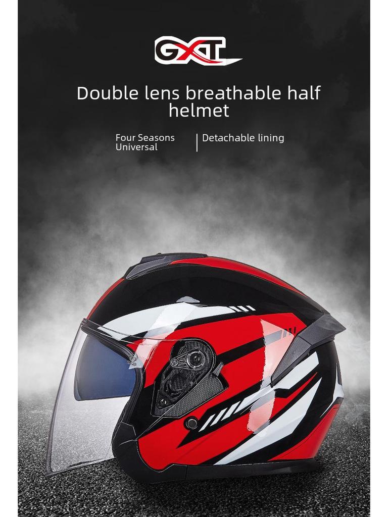 GXT Electric Motorcycle Helmet: Four-Season Sun Protection, Double Lens, Lightweight, Stylish, Half-Helmet for Summer.