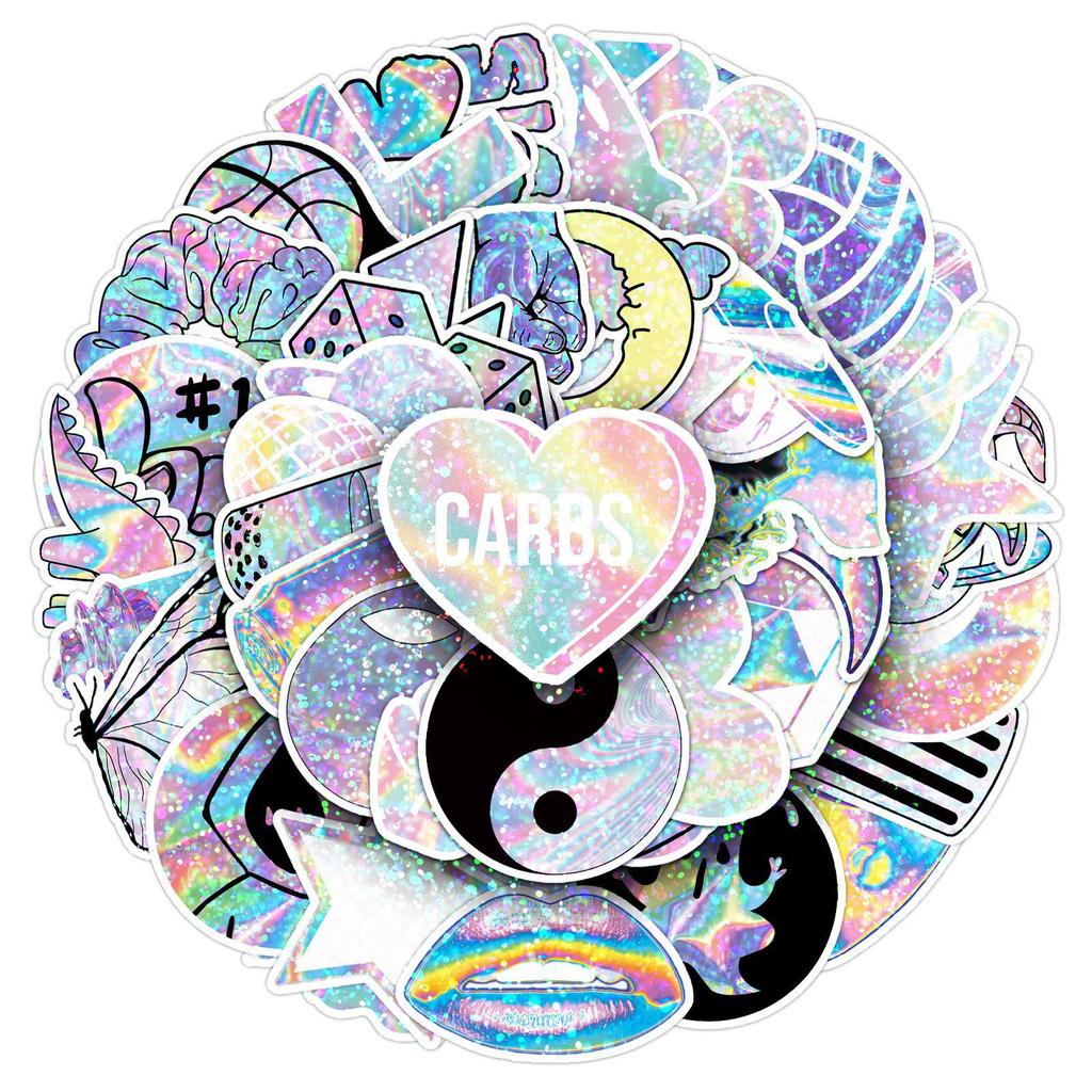 50 Голографических Лазерных Блестящих Наклеек: Трендовый, Креативный, Водонепроницаемый Декор для Чехлов для Телефонов и Термокружек