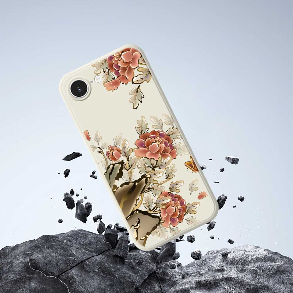 For iPhone 16e Case Red Flowers Pattern Printing Straight Edge TPU Phone Back Cover