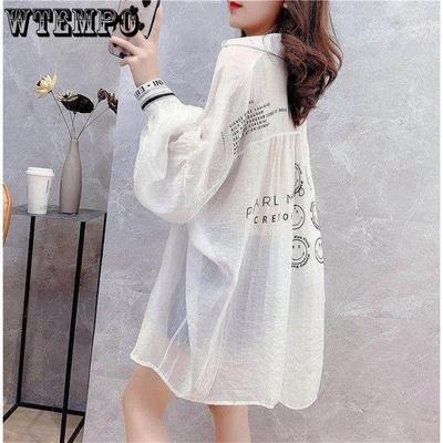 Солнцезащитная одежда средней длины с принтом для женщин, универсальная для лета, дышащая рубашка, куртка