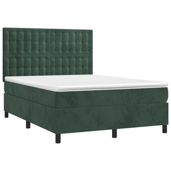 3143262 vidaXL Lit à sommier tapissier et matelas Vert foncé 140x190cm Velours