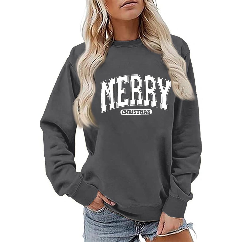 Women's Fashion Long Sleeve Christmas Printed Round Neck Loose Pullover Sweater Top