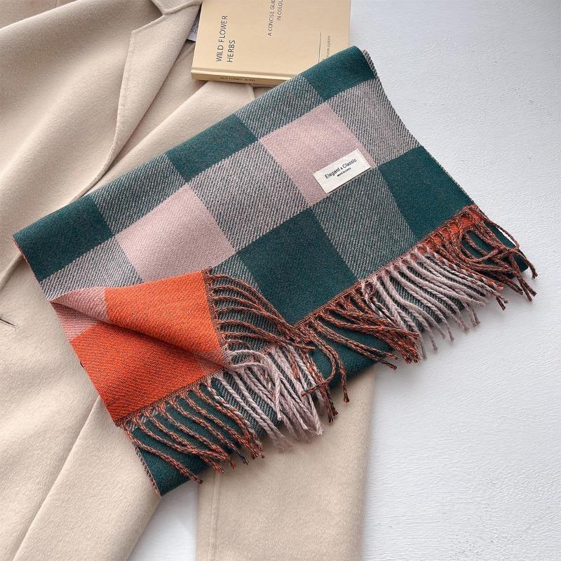 2024 New Classic Color Warmth Simplicity Blocked Small Checkered Scarf Shawl Suitable for Both Men and Women