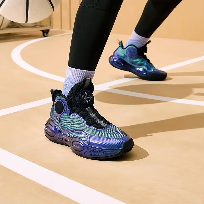 Anta Kids Asymmetric 3 Shock Absorbing Wear Resistant Breathable Mid Top Basketball Shoes Kids Basketball Shoes Purple Black 312331102-7