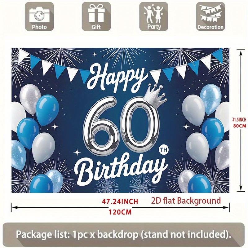 1pc Birthday 60th Confetti Balloon Durable Hanging Banner Blue White Polyester