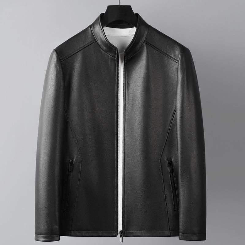 Leather Leather Jacket Leather Men's Leather Jacket Leather Casual Goatskin Men's Stand-Up Collar Casual Jacket