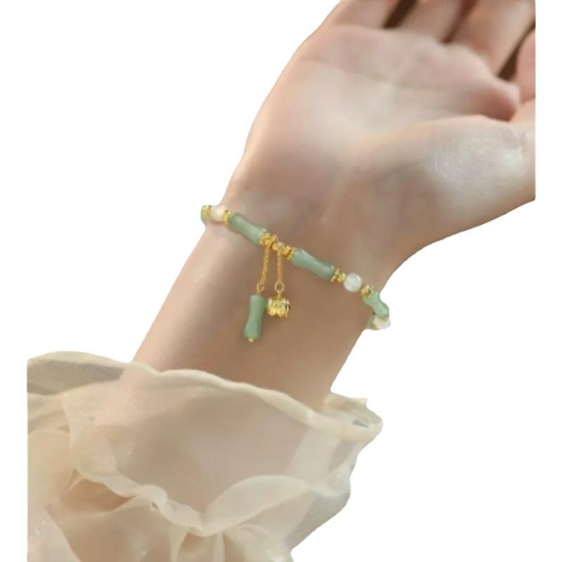 Hetian jade bracelet for women, new Chinese-style national style silver jewelry, bamboo knot design, niche exquisite light luxury lily of the valley