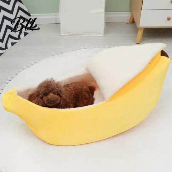 Decorative Pet Furniture for Home Banana Cat Bed, Plush Cave Bed with Lid, Fleece Lined, Cozy Soft Enclosed Hideaway, Warm Semi Cats, Small