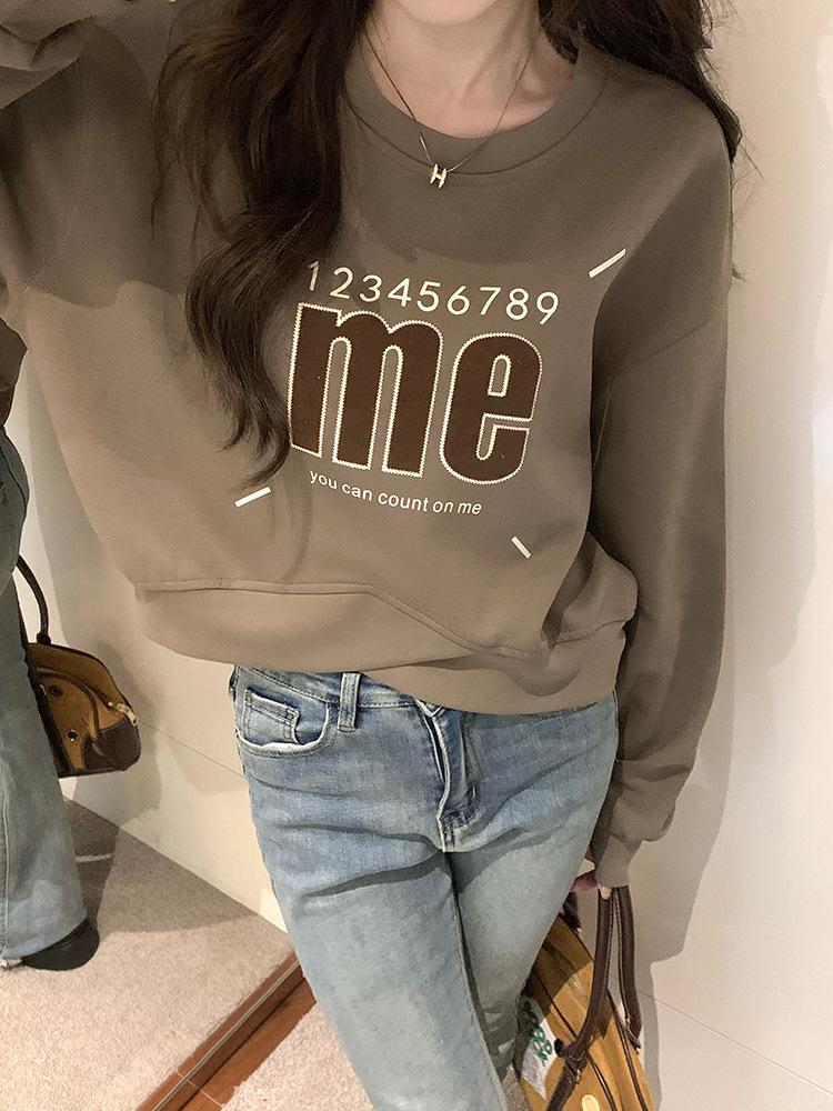 Большой высококачественный американский принт, свитер-кроп с круглым вырезом и длинными рукавами