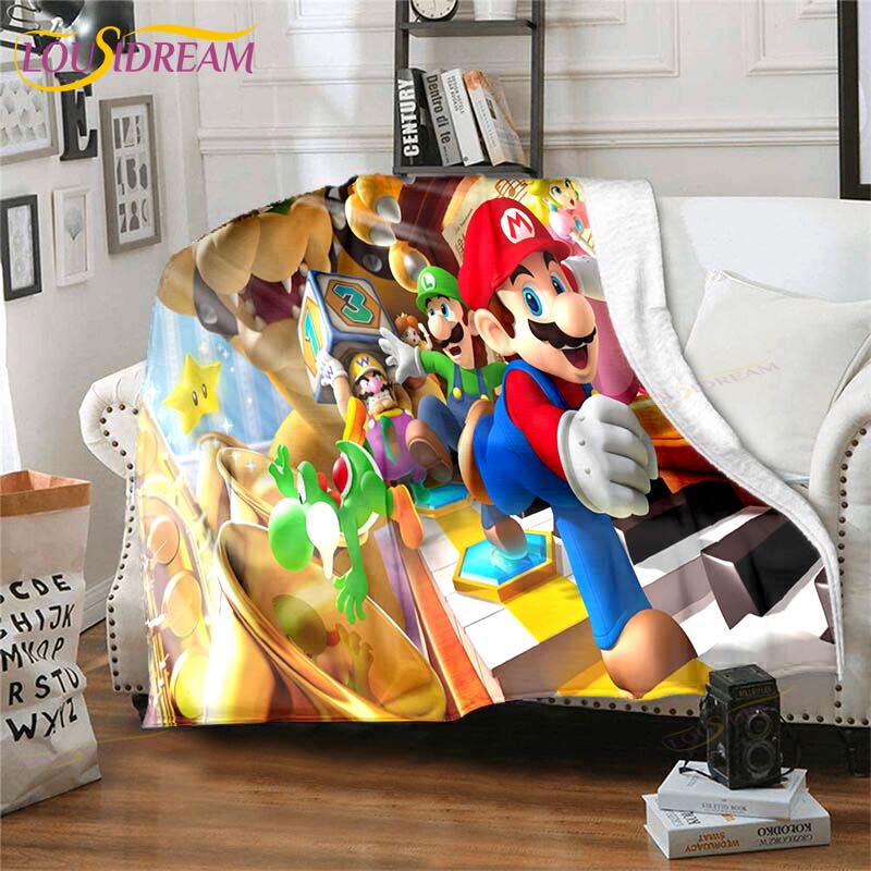 Плед Mario Bros Высококачественный Фланелевый Теплый Мягкий Плюшевый для Дивана Кровати Подходит для Пледа от Кондиционера
