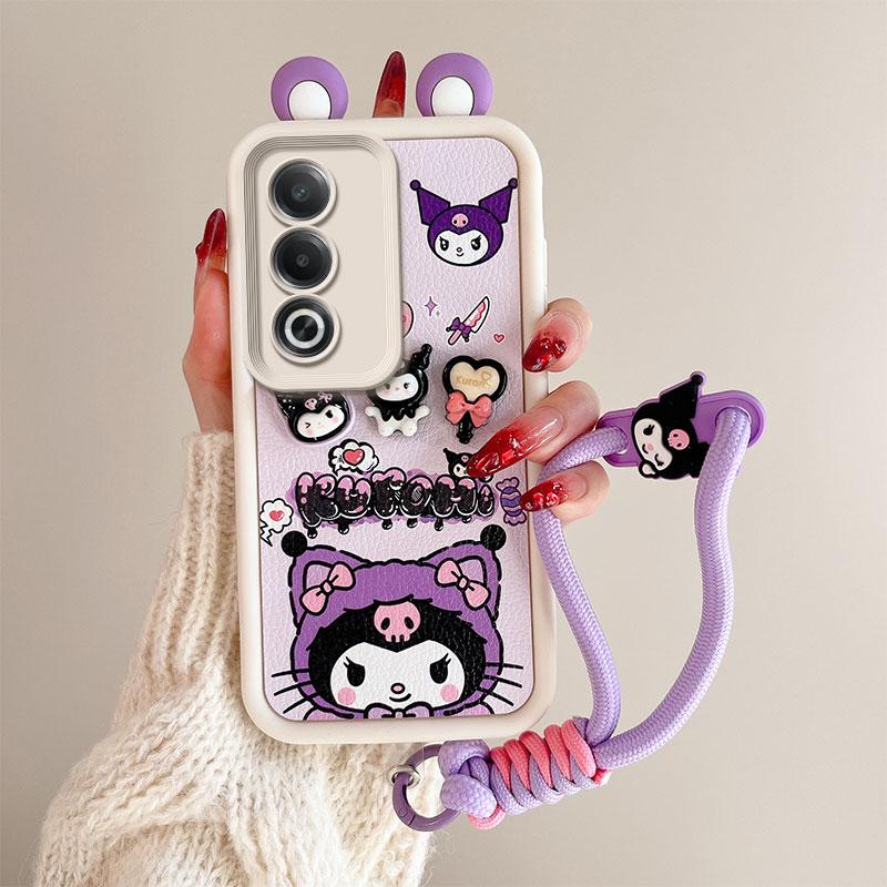 KEYSION Cute Ear 3D Cartoon Case for OPPO A3 Pro 5G with Bracelet Soft Silicone Shockproof Phone Back Cover for OPPO A3 Pro 5G