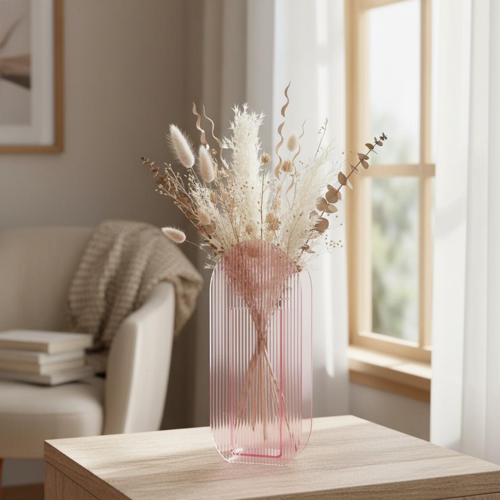 Acrylic Vase For Dry Flowers With Ripple Design Transparent Home Decor