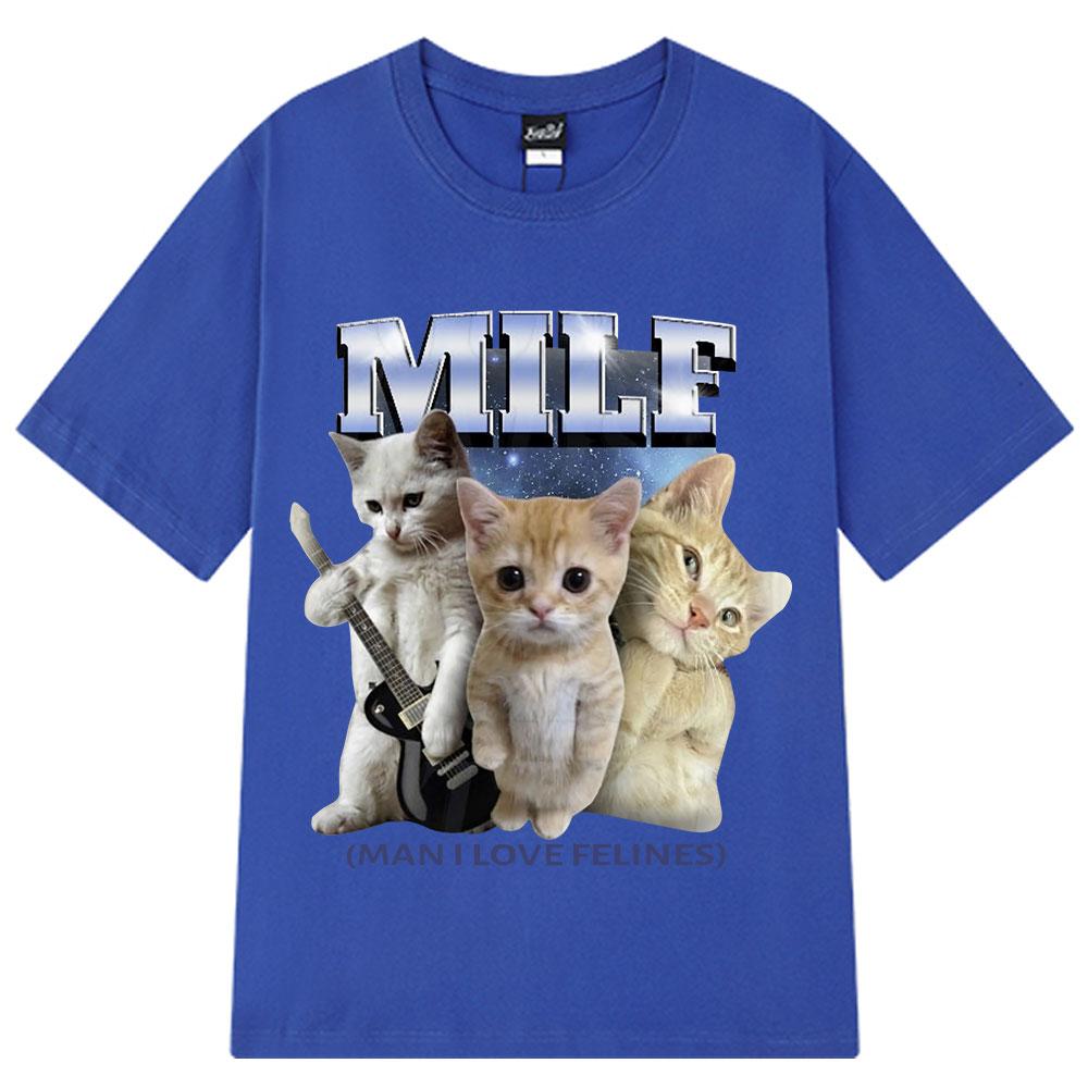 2026 Summer Cotton Tee Funny Cat Band Graphic Unisex WOMEN Plus Size Loose Casual Hip Hop Streetwear Breathable Top Y2k