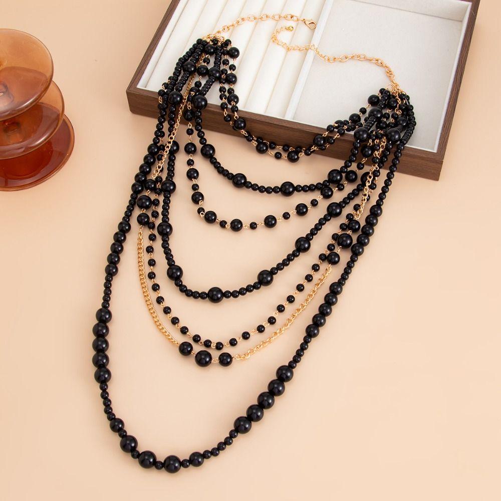 Baroque Pearl Sweater Chain Exaggerated Women's Clavicle Chain Multilayer Pearl Necklace  Banquet