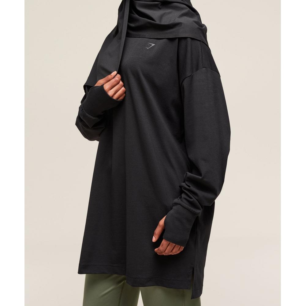 Gymshark Covered Longline Cotton Long Sleeve Top Black B2c5m Bb2j