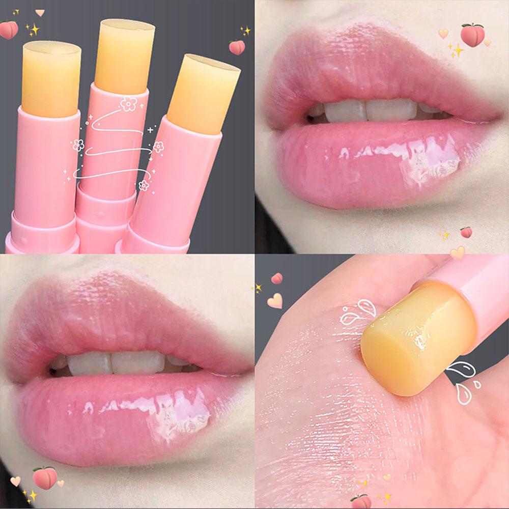 1PC Natural Peach Lip Balm Long-lasting Moisturizing Lipstick Temperature Change Color Lipstick Anti-drying Hydration Lip Care