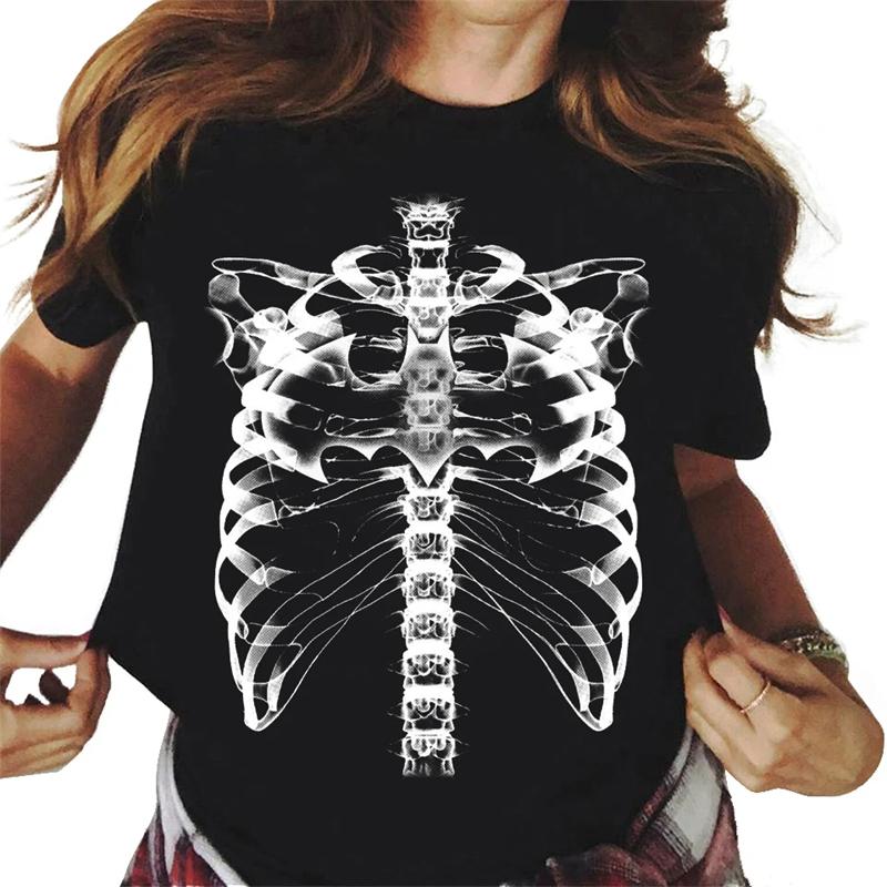 Harajuku Women's T-shirt Fashion Horror Skull Print Personality T-shirt Daily Casual Short Sleeved Unisex Top