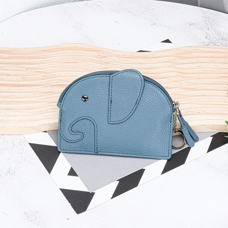 First-layer Cowhide Women's Change Purse Japanese Elephant Creative Tassel Zipper Bag Genuine Leather Key Coin