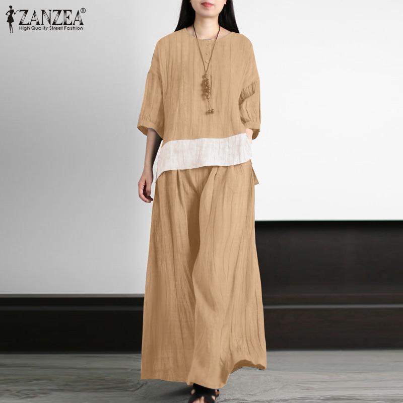 ZANZEA Женская блузка и брюки, повседневный летний комплект из двух предметов с брюками