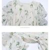 Romantic French Style Summer Dress with Delicate Floral Print Slim Drawstring Clothes for Women