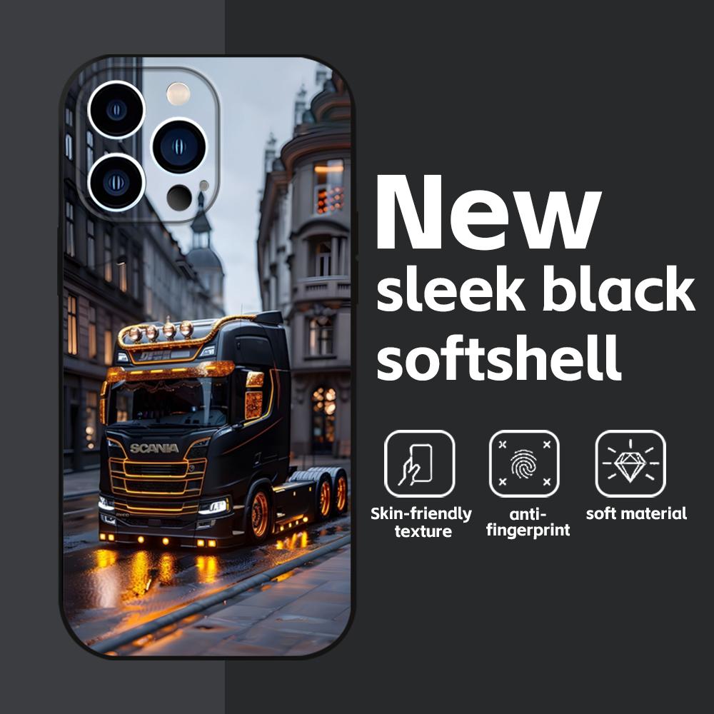 Чехол для телефона S-Scania TruxES для iPhone 16 16e 15 14 13 12 11 Plus Mini Pro Max Мягкий черный Ударопрочный чехол