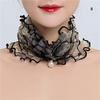Fashion Print Neck Collar For Women Fake Pearl Pendant Organza Lace Scarf Ruffle Lace Scarf Chiffon Scarves Bandana Headband