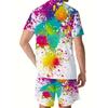 Мужской комплект из 2 предметов, футболка с коротким рукавом и шорты с красочным принтом в виде брызг краски, повседневный уличный летний наряд