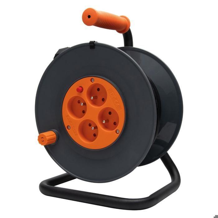 Катушка с 4 розетками H05VV-F 3G1мм² 25м + автоматический выключатель - Черный - Zenitech