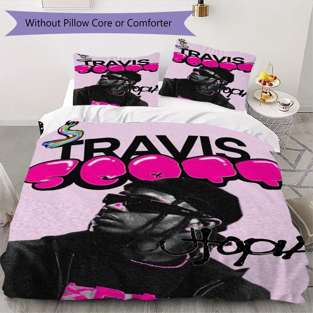 Travis Scott Pattern Bedding uilt Set uilt Cover Pillowcase Home Decoration Birthday Gift (1 * duvet cover + 2 * pillowcase without core)