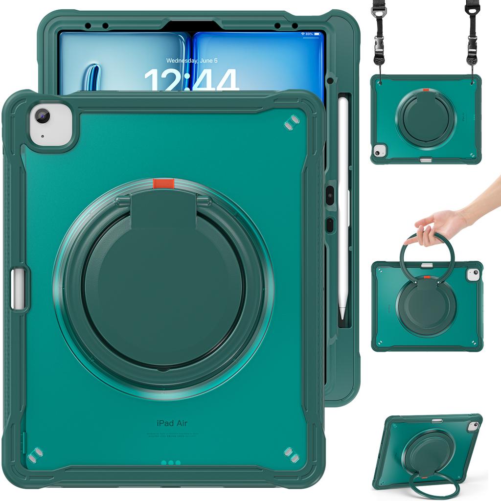 For iPad Air 13 (2025)/(2024)/Pro 12.9 (2022)/(2021)/(2020)/(2018) Case Rotary Kickstand Cover with Shoulder Strap