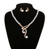 Hook Shape Pendant Faux Pearl Beaded Necklace Earrings Bridal Party Jewelry Set
