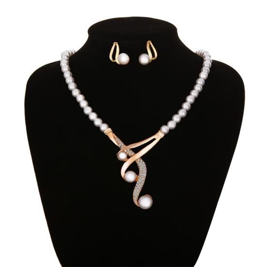 Hook Shape Pendant Faux Pearl Beaded Necklace Earrings Bridal Party Jewelry Set