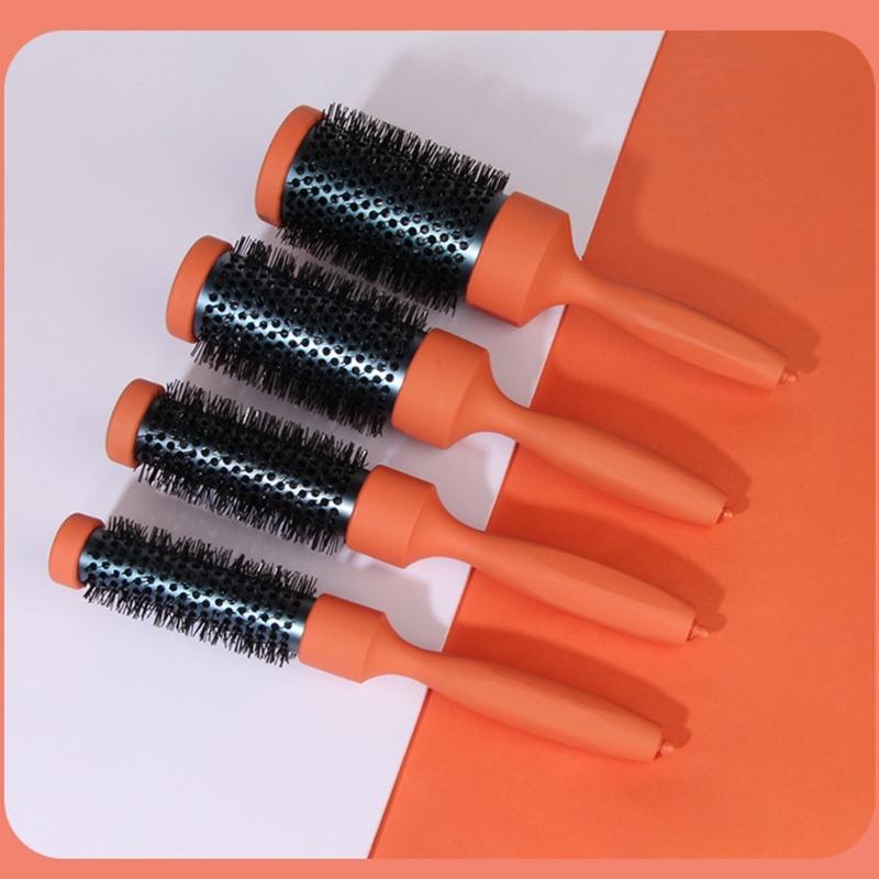 Thermal Protective Ceramic Barrels Hair Brush Natural Volumizing Curls Nylon Bristles Ergonomic Beechwood For Styling
