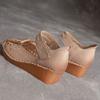 Johnature Versatile Genuine Leather Hollow-out Sandals Retro Hook & Loop Comfortable Women's Wedges Shoes