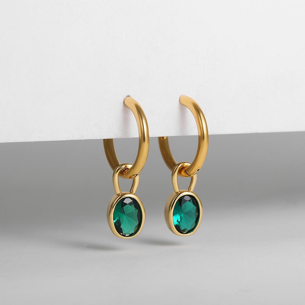 Multicolour Oval CZ Zircon Drop Earrings for Women Gold Plated Stainless Steel Hoop Huggie Earring Trendy Party Jewelry