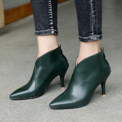 Осенне-весенние зеленые женские ботильоны на тонком каблуке с острым носком, элегантные короткие женские ботинки, большие размеры, бежевые классические туфли для вечеринок