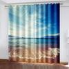 2PCS, Beach Scenery Simple Rod Pocket Light Filtering Curtains, Suitable For Living Room, Office Home , Bedroom Decoration