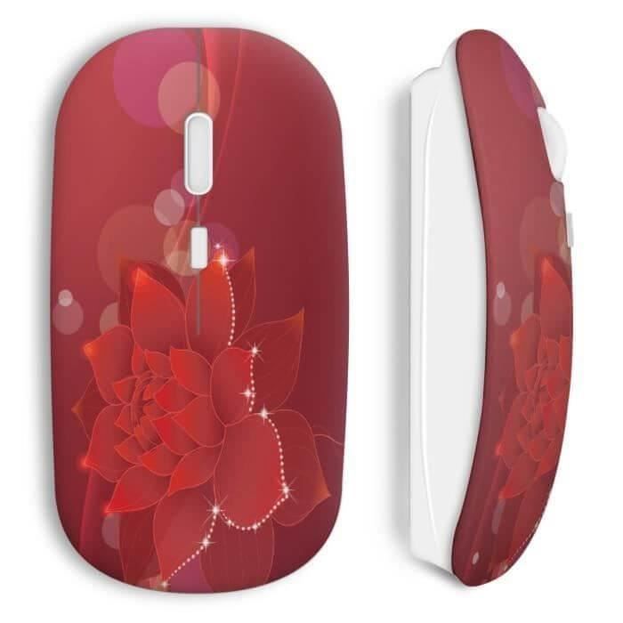 Wireless Mouse - MANIACASE - Red Flower - USB Wifi Key Included - Compatible Mac and PC - Elegant Design