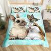 3D Rabbit Duvet Cover Set Full Queen Size Cute Farm Animal Butterfly Bedding Set For Girls Teal Blue Watercolor Comforter Cover