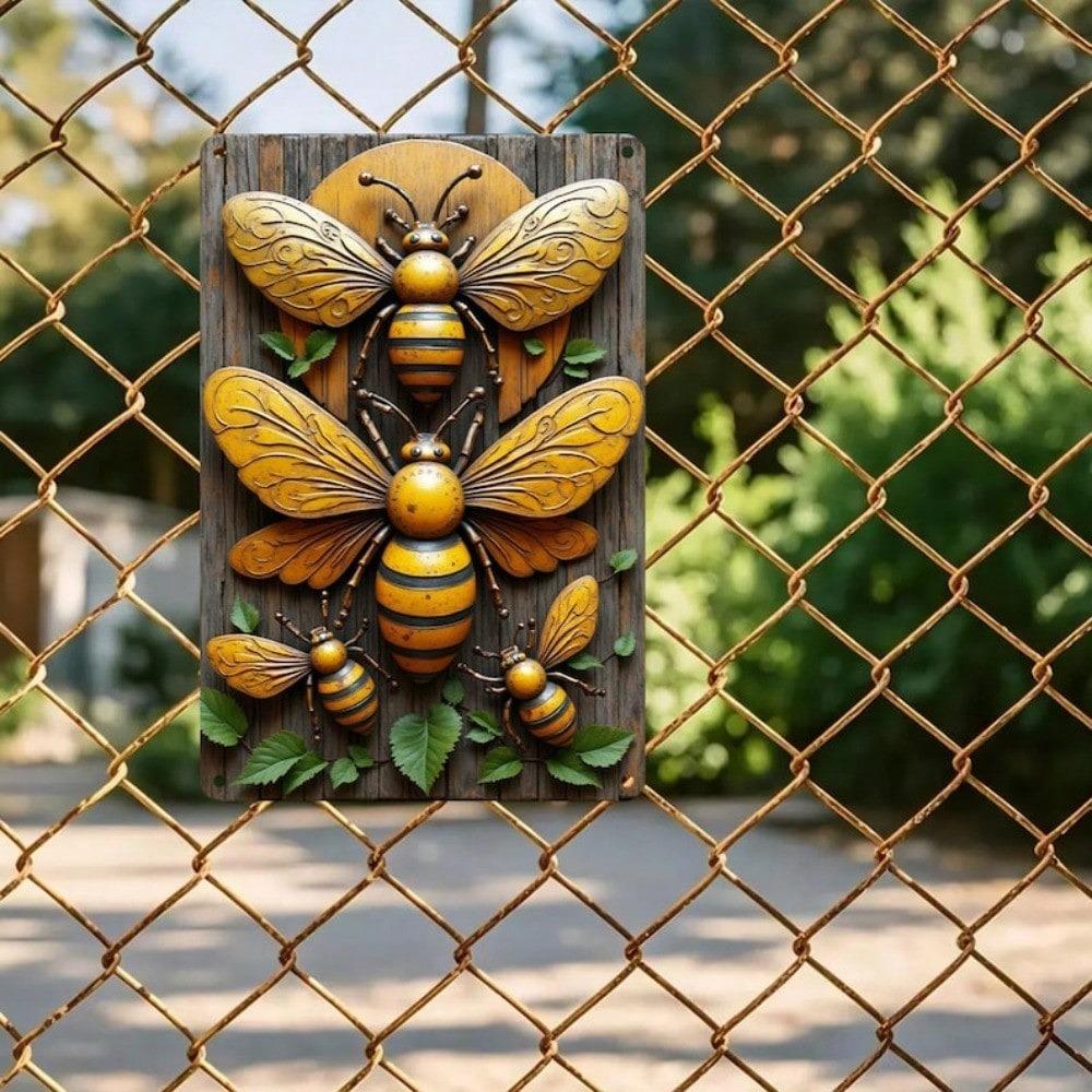 Vintage Metal Bee Sign Farmhouse Wall Art Weatherproof Outdoor Indoor Decor