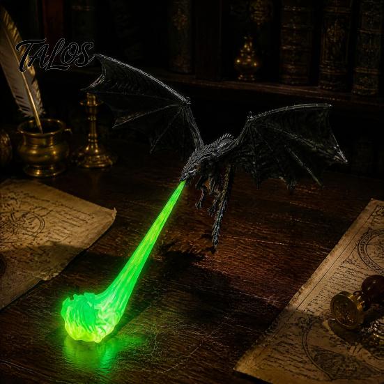 Уникальный подарок для фанатов фэнтези 3D-печатный огнедышащий дракон Декор для полки, Летающий уголок Светильник для книжной полки, Черный дизайн Декор для комнаты на тему мифологии
